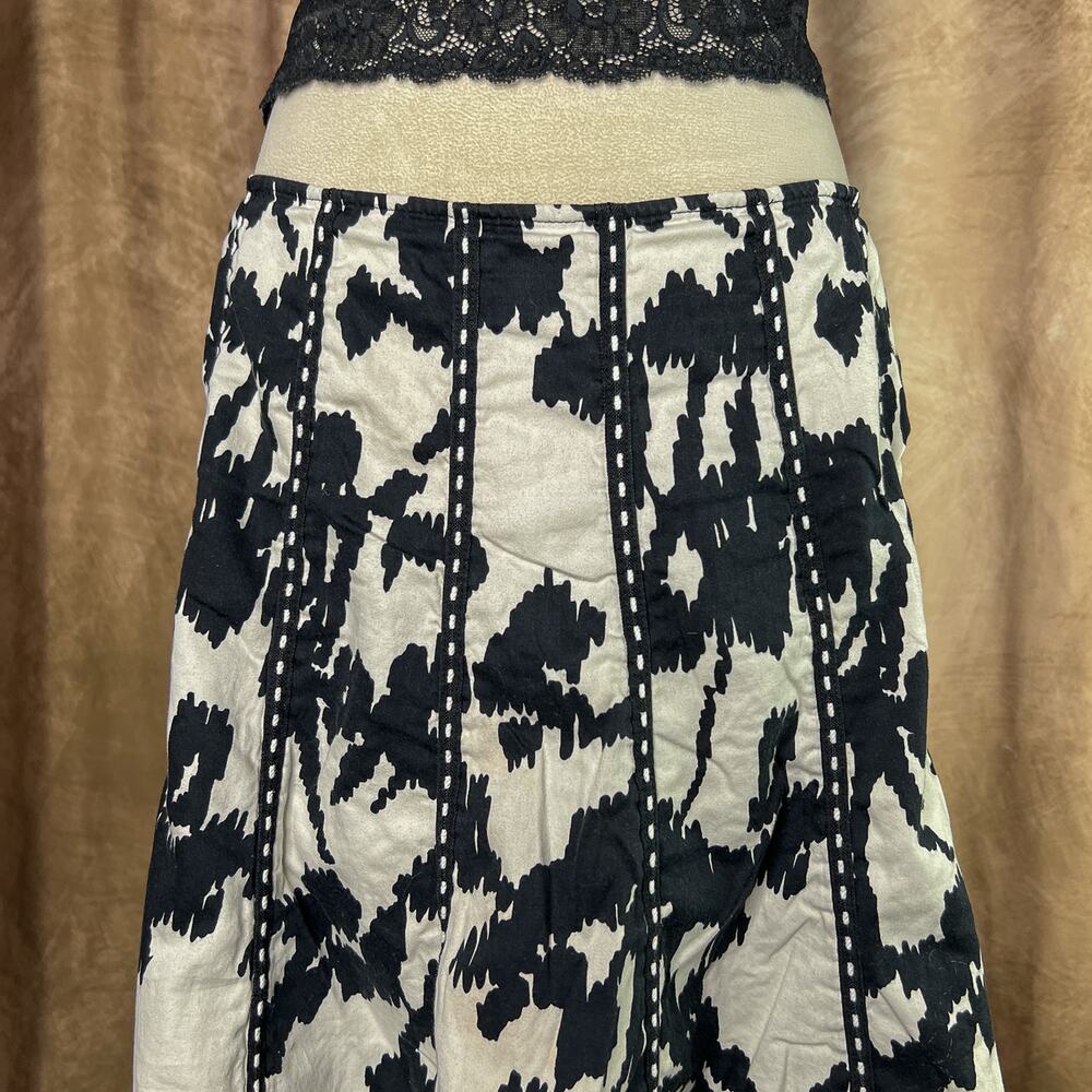 Animal Print Midi Skirt Black & White Abstract Paneled Embroidered Trim Western - Picture 3 of 8